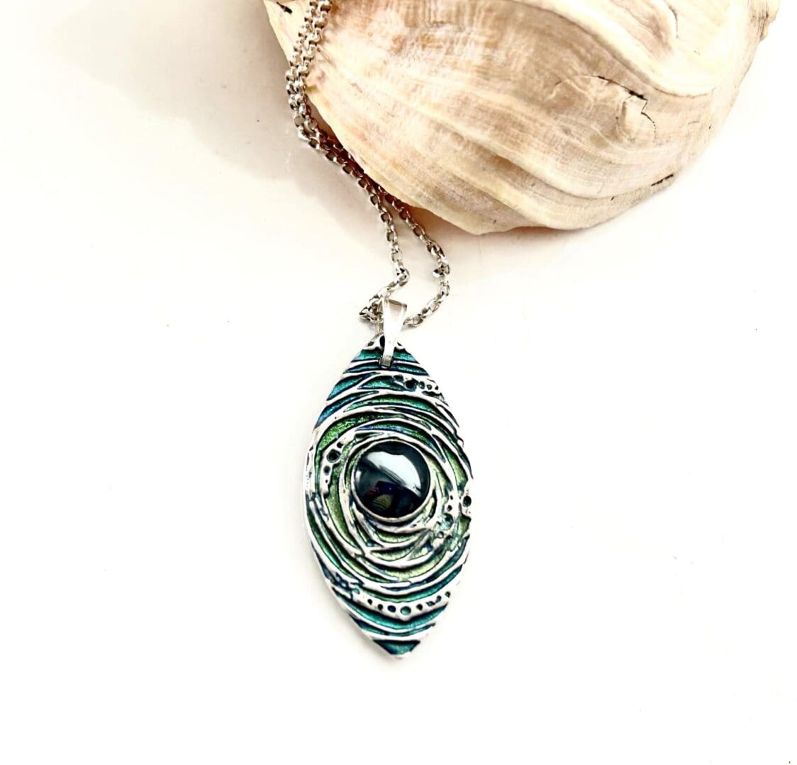 Hand Painted Silver Pendant Hematite Stone - Image 4