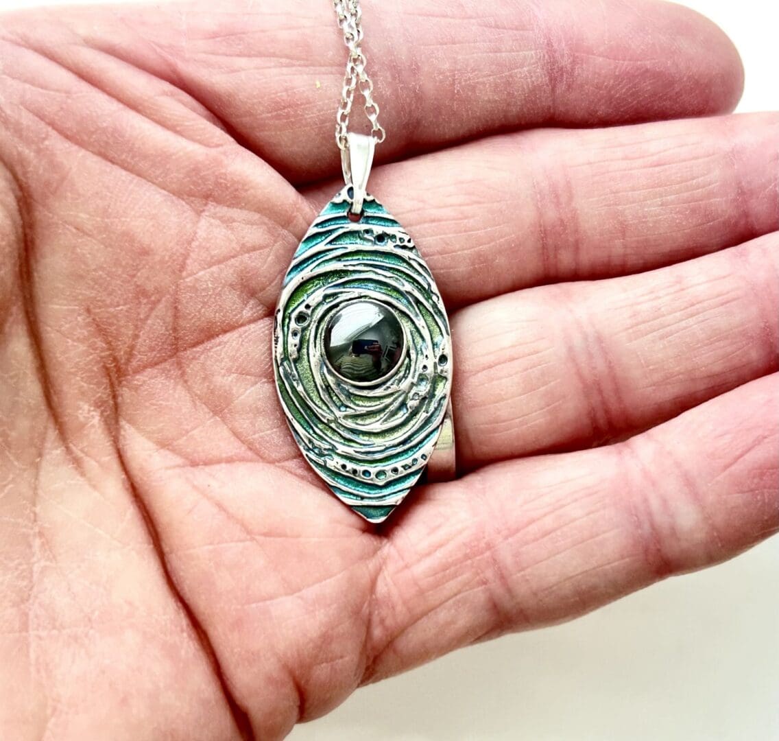 Hand Painted Silver Pendant Hematite Stone - Image 5