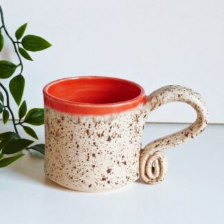 Handmade_Stoneware_Small_Coffee_Cup_Orange_and_Silver_Birch