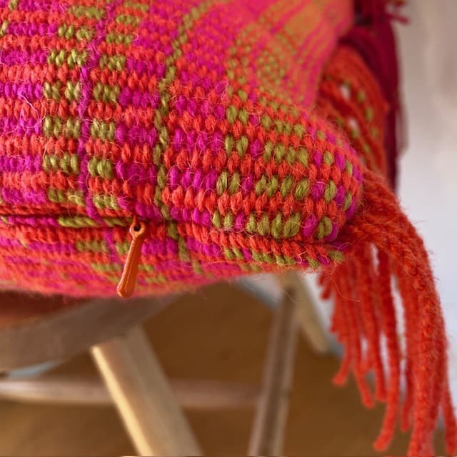 Long cushion with fringing, hand crafted from British wool - Image 2