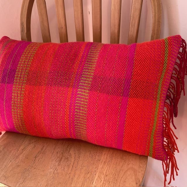 Long cushion with fringing, hand crafted from British wool - Image 4