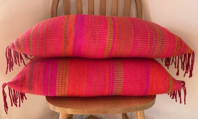 Long cushion with fringing, hand crafted from British wool - Image 3
