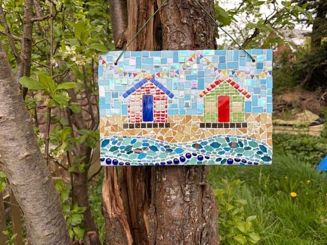 Colourful Coastal Charm - Beach Hut Mosaic for garden Display. - Image 3