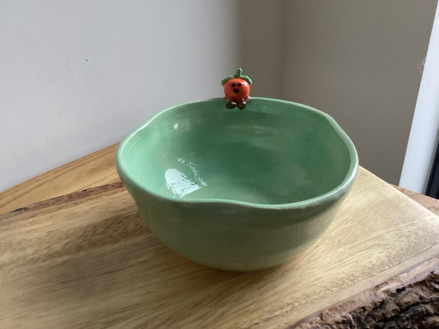 Handmade Ceramic Trinket Bowl with Smiley Orange Decor - Image 2