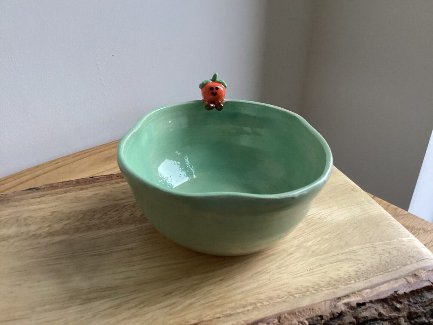 Handmade Ceramic Trinket Bowl with Smiley Orange Decor - Image 4