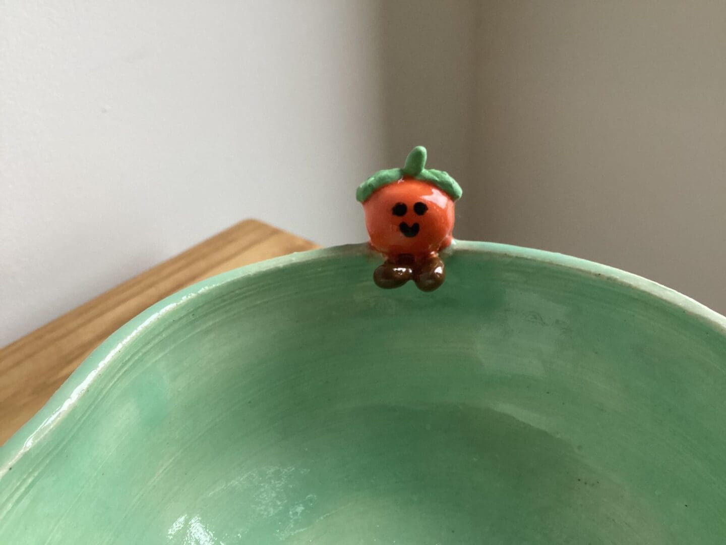 Handmade Ceramic Trinket Bowl with Smiley Orange Decor - Image 5