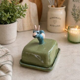 Handmade goat handle butter dish