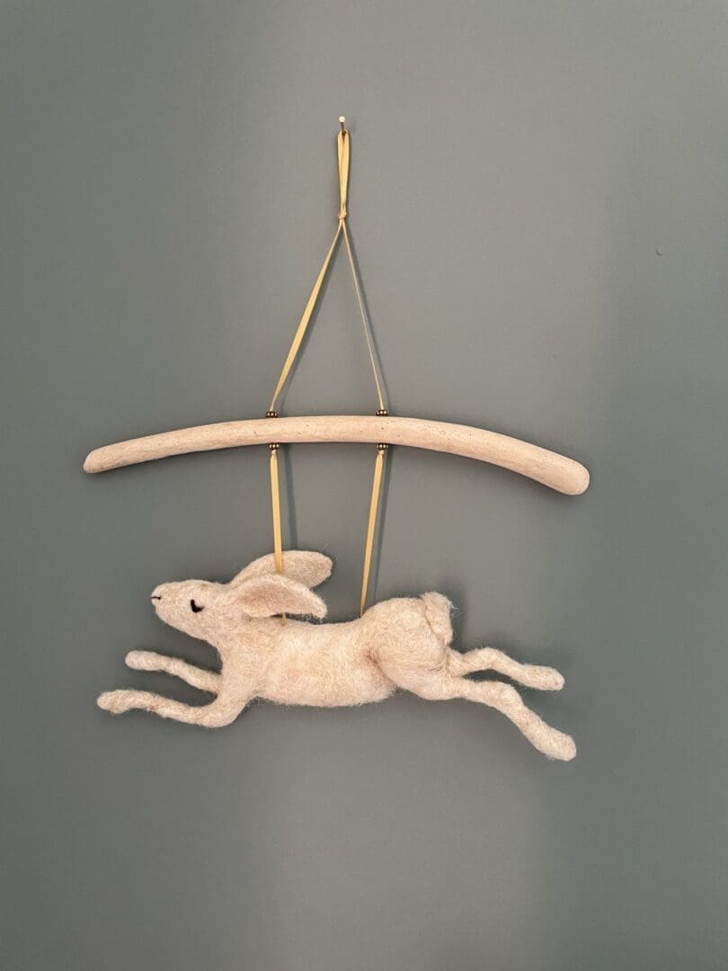 Needle felted leaping hare for the wall