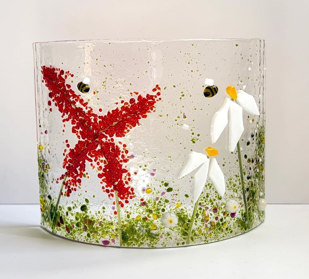 Mixed flower fused glass curve