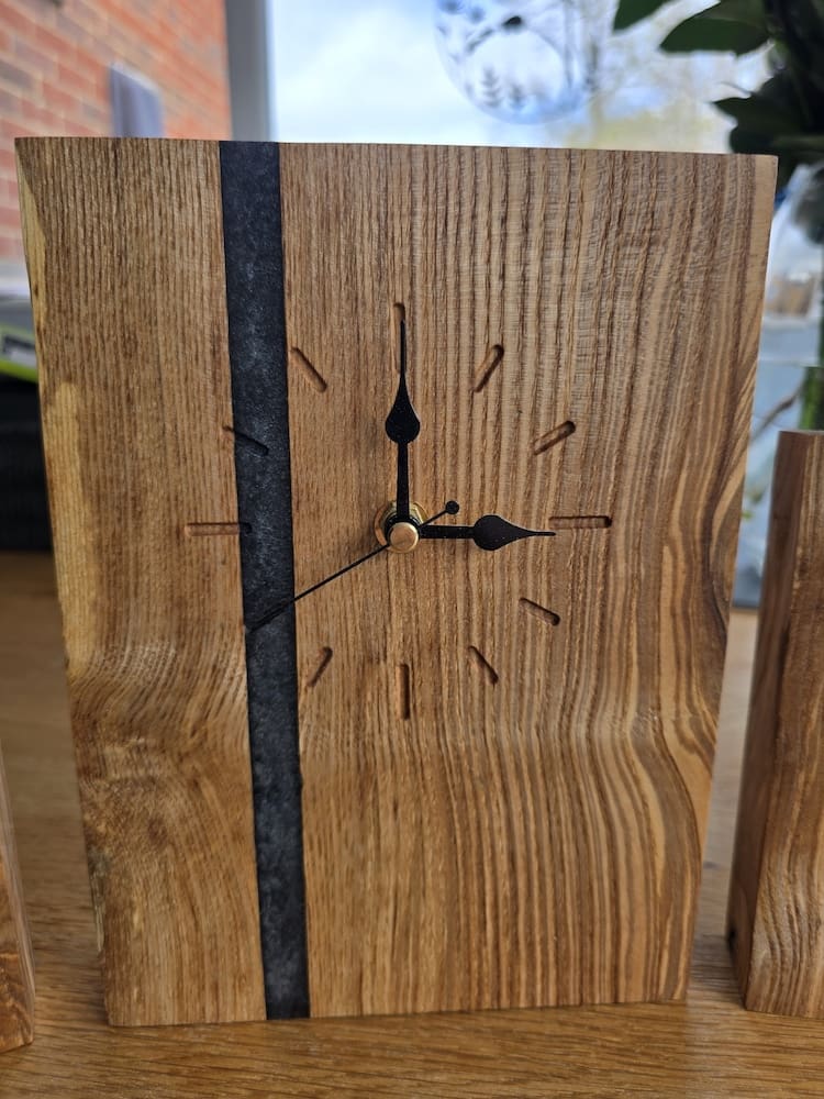 Monolithe Wooden Mantle Clock European Walnut Resin Seam - Image 9