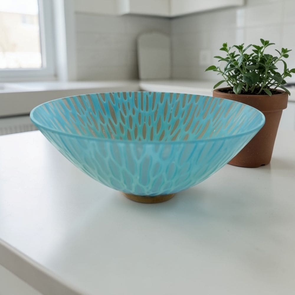 Kiln formed glass Bowl Aqua and Blue 20cm diameter