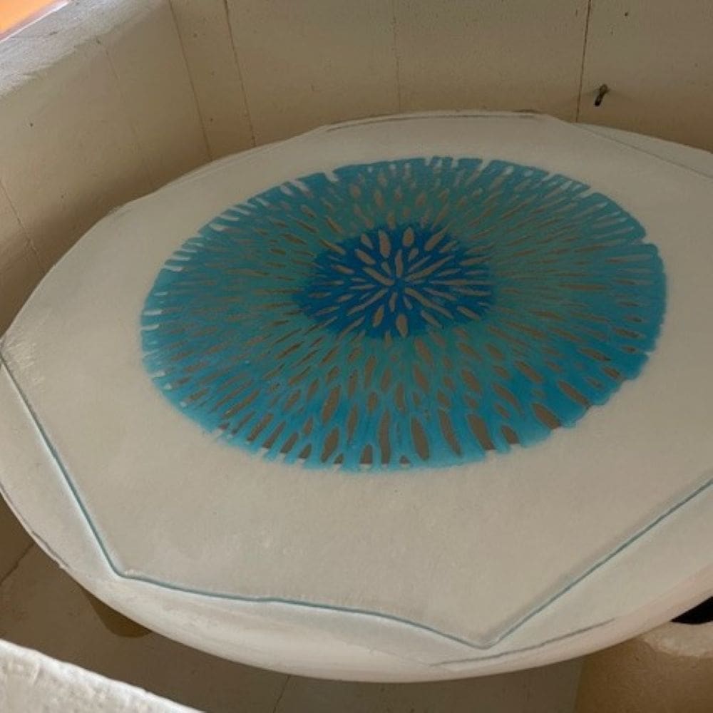 Kiln formed glass Bowl Aqua and Blue 20cm diameter - Image 5