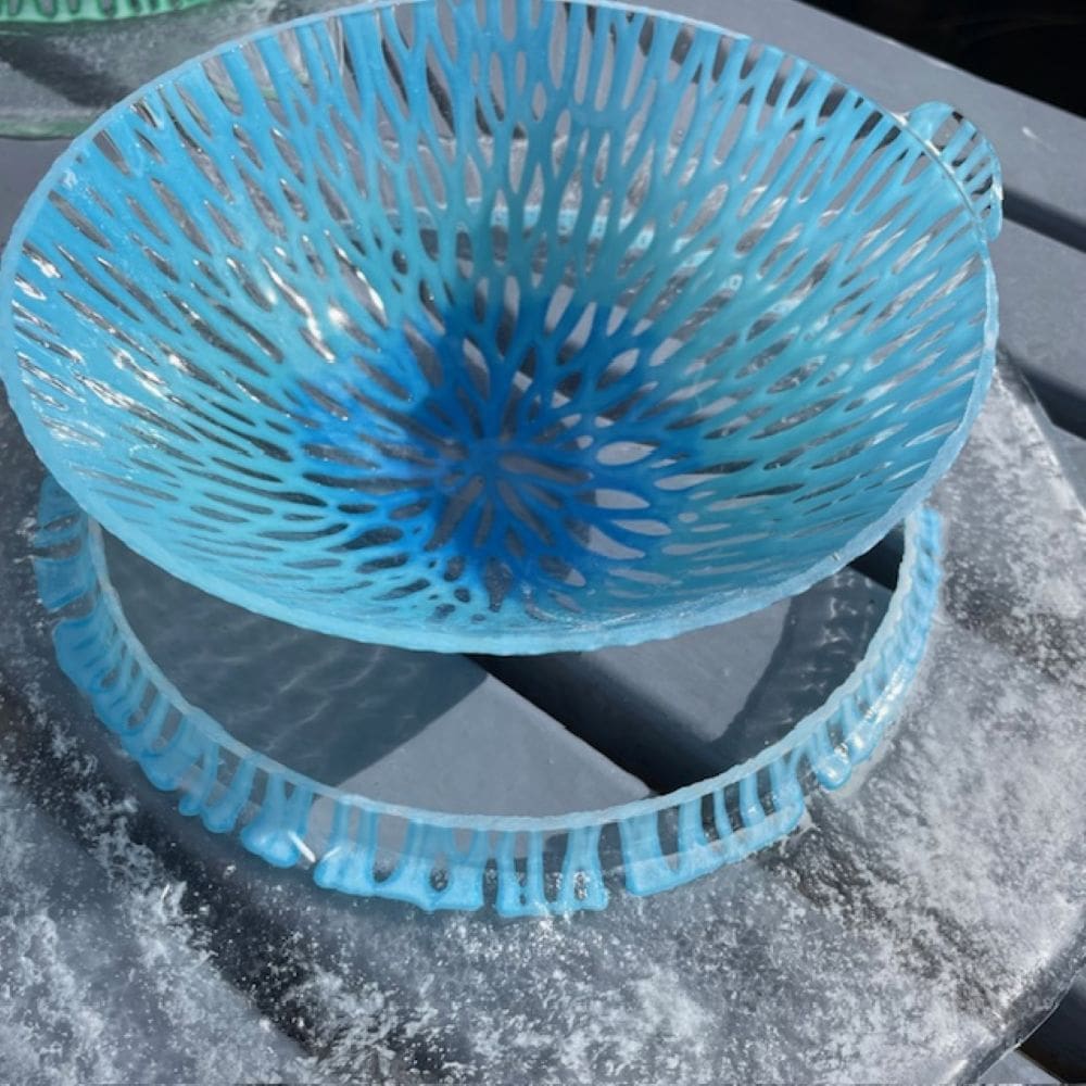 Kiln formed glass Bowl Aqua and Blue 20cm diameter - Image 6