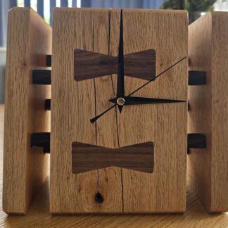 Contemporary oak mantel clock with minimalist face and black hands