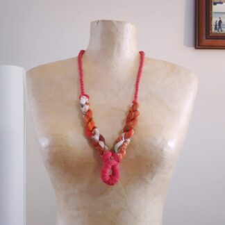 handmade textile necklace made from recycled fabric