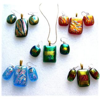 Dichroic Fused Glass Pendant Earring Set 5 Gold Chain 112 119 120 121