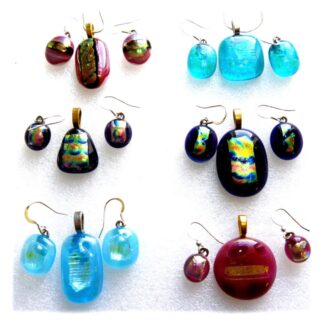Pendant earring set handmade fused glass dichroic