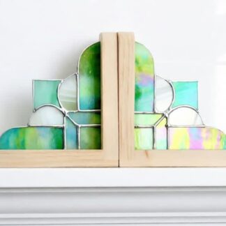 Green Art Deco Stained Glass bookends