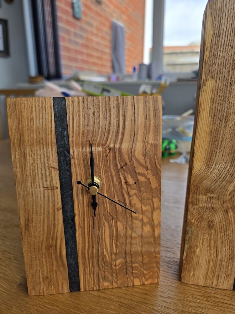 Monolithe Wooden Mantle Clock European Walnut Resin Seam - Image 4