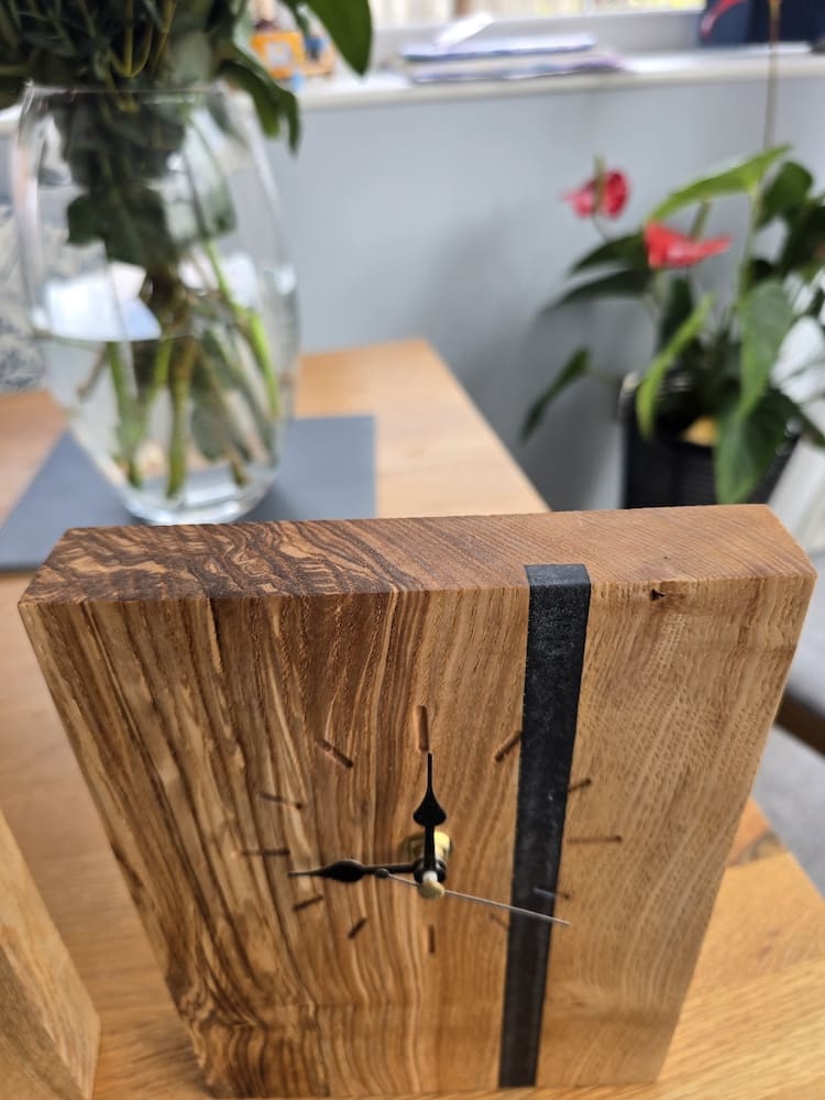 Monolithe Wooden Mantle Clock European Walnut Resin Seam - Image 3