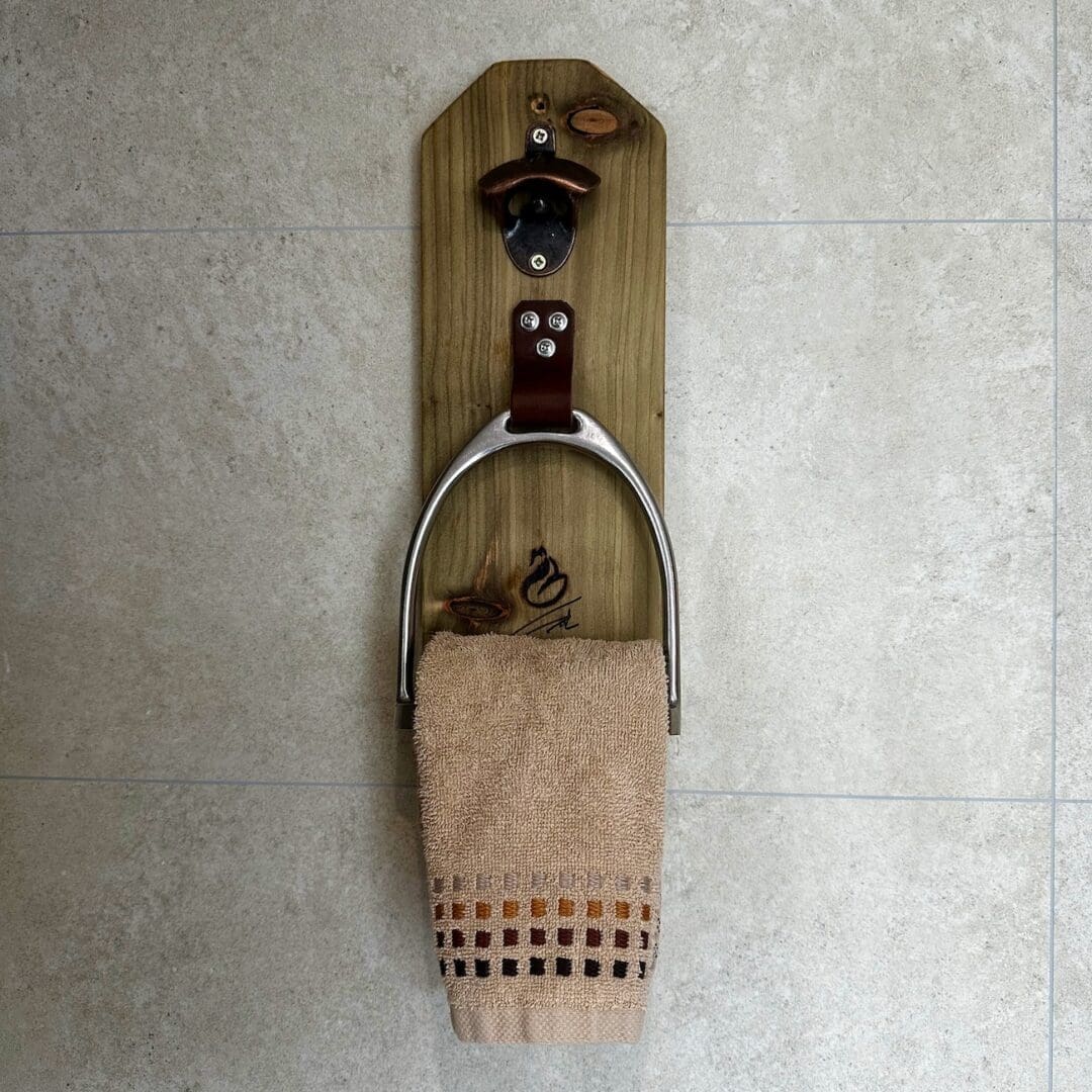 Riding Stirrup Iron & Wooden Towel Holder - Unique & Handmade In The UK - Image 2