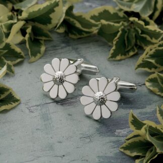 Handmade solid sterling silver daisy flower swivel cufflinks - 16mm diameter - made by fee