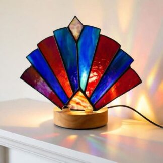 Art Deco Blue and Red Glass Art Fan Lamp