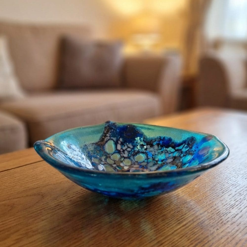 One of a Kind Turquoise Glass Trinket Bowl - Image 8