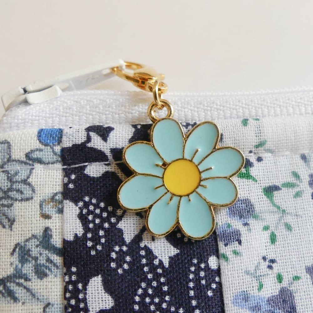 Blue and White Patchwork Zipped Pouch and Key Chain Strap - Image 4