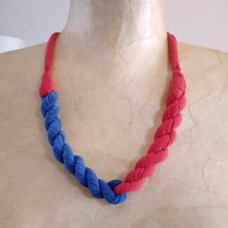 blue red fabric necklace