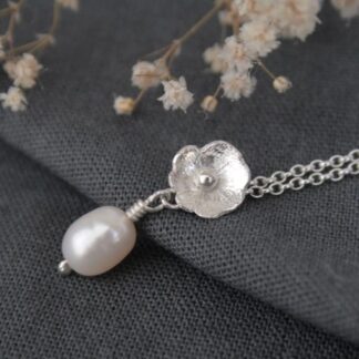 Sterling silver and pearl bridal necklace