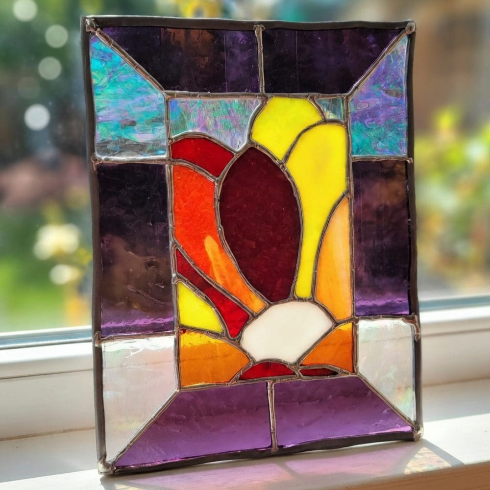 Freestanding Stained Glass Panel with Flower Design - Image 8