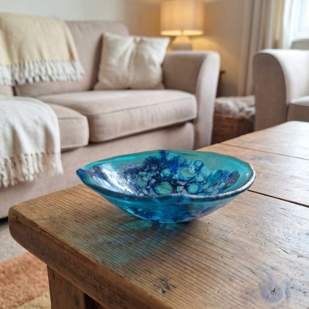 One of a Kind Turquoise Glass Trinket Bowl - Image 7