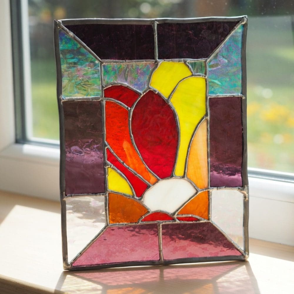Freestanding Stained Glass Panel with Flower Design - Image 7