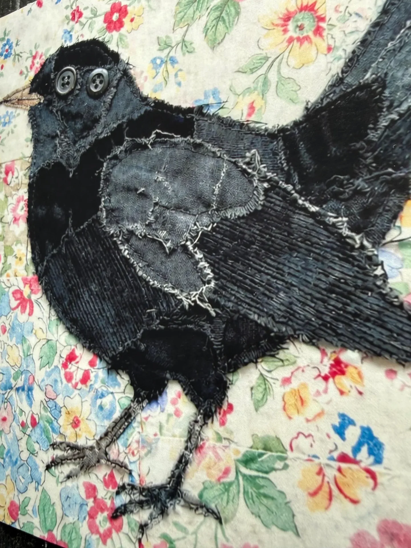 Print of fabric collage Blackbird greetings card by Dolly Buckle - Image 3