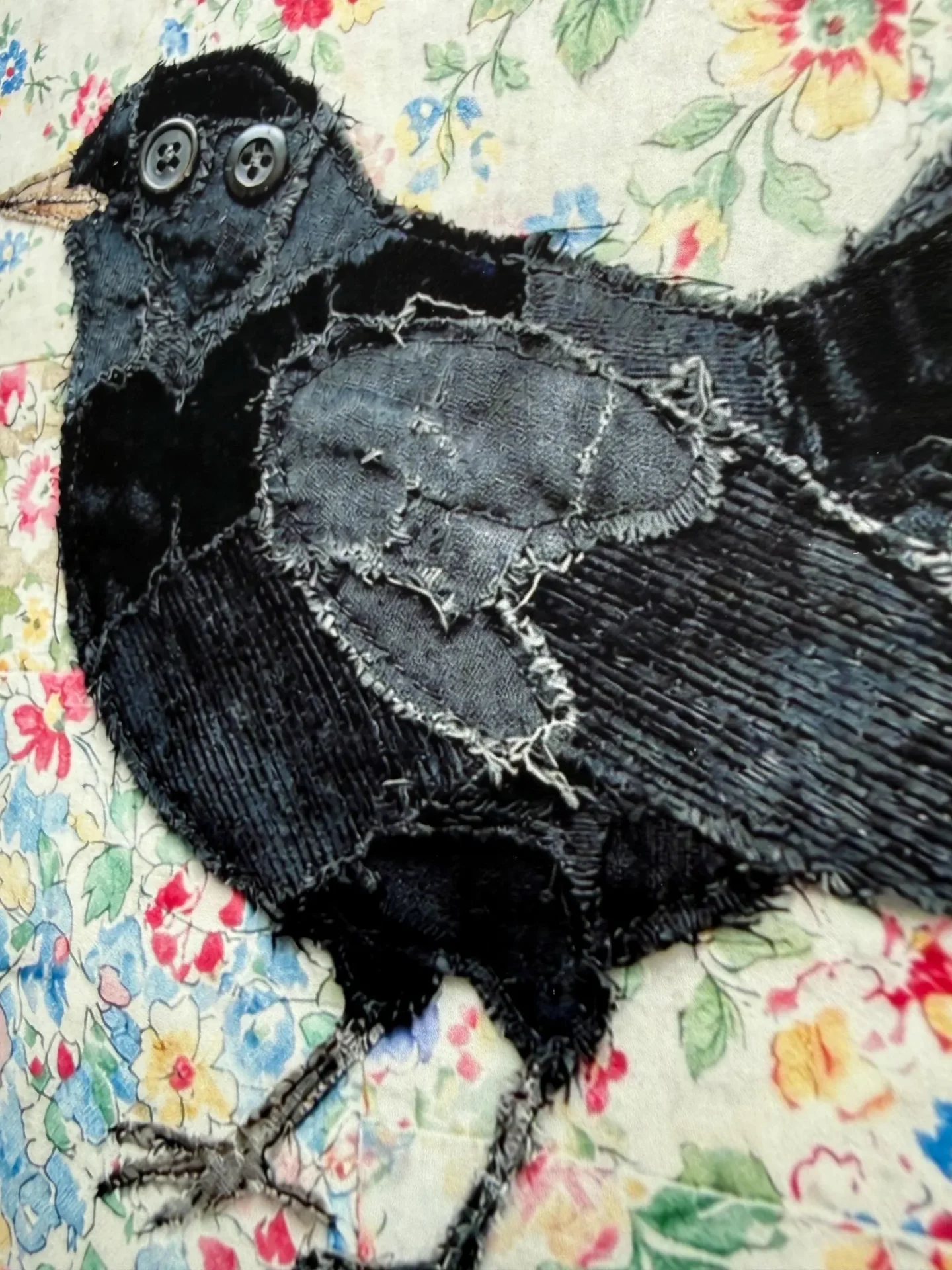 Print of fabric collage Blackbird greetings card by Dolly Buckle - Image 2
