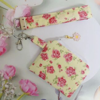pink and yellow roses wristlet and pouch gift