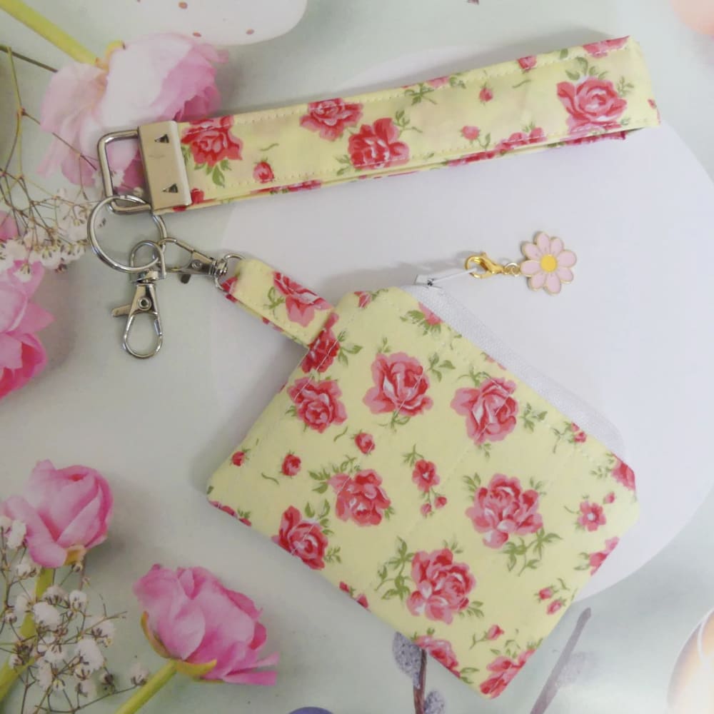 pink and yellow roses wristlet and pouch gift