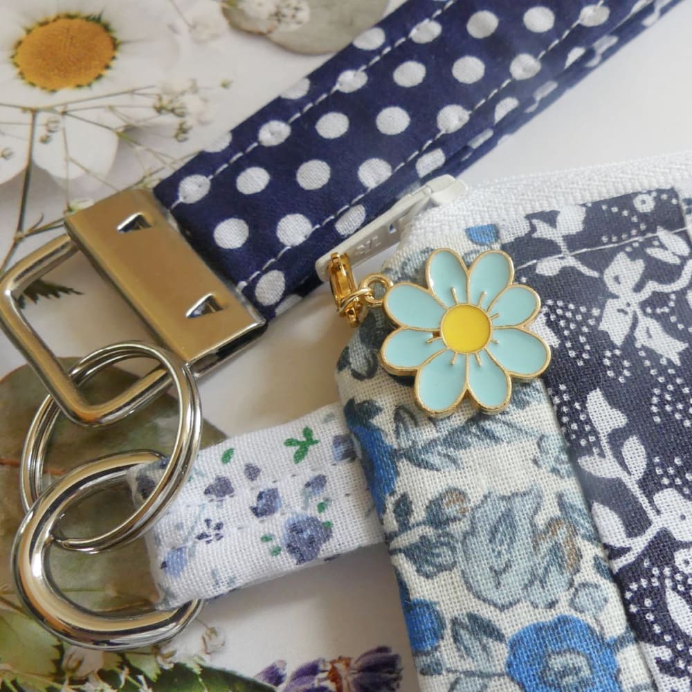 Blue and White Patchwork Zipped Pouch and Key Chain Strap - Image 5