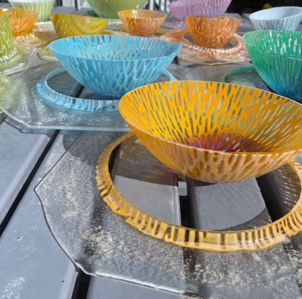 Red and Orange Kiln formed glass Bowl 20cm - Image 7
