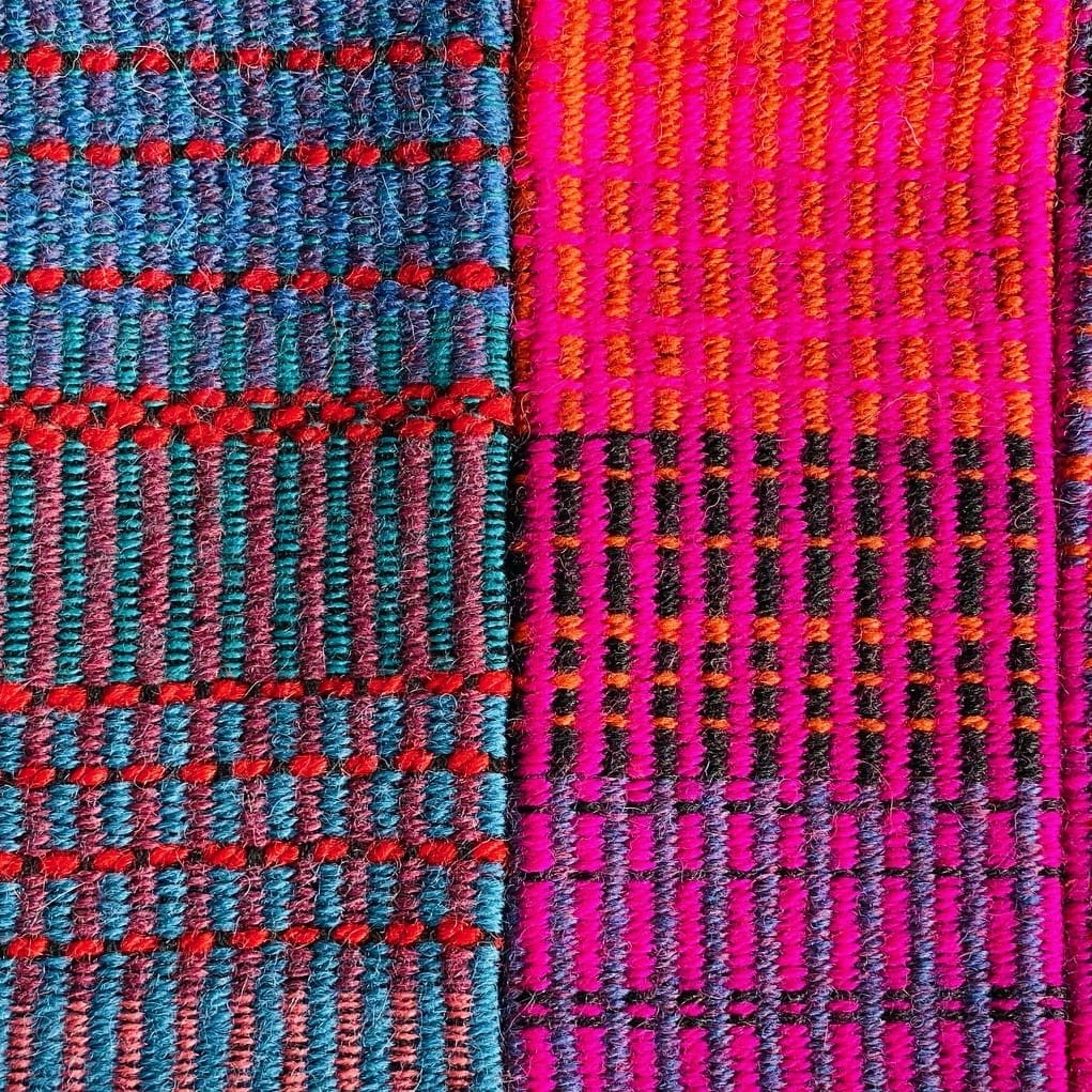 A colourful, patchwork design handwoven wool cushion - Image 3
