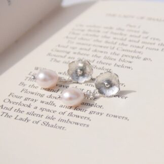 Sterling silver flower and pearl bridal earrings