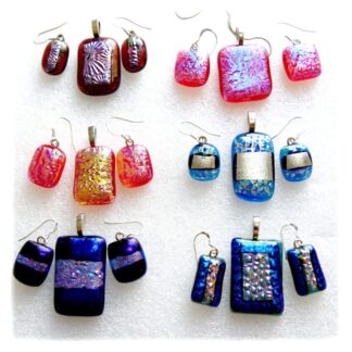 dichroic glass pendant earring set 1 silver chain hooks
