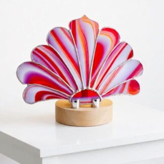 red and white stained glass fan lamp