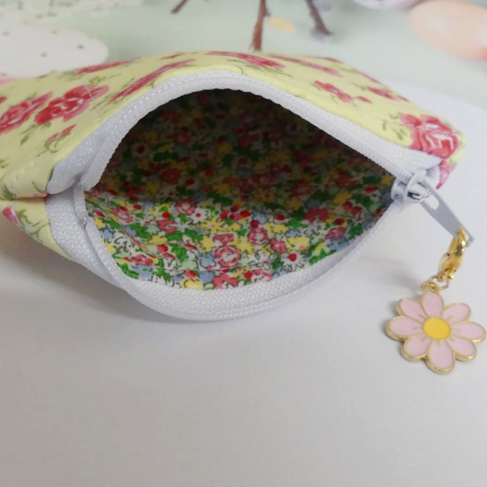 Pink and Yellow Roses Zipped Pouch and Wristlet Key Chain - Image 2