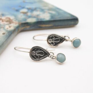 Silver shadow box earrings with amazonite gemstone