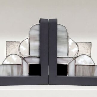 Monochrome bookends stained glass art