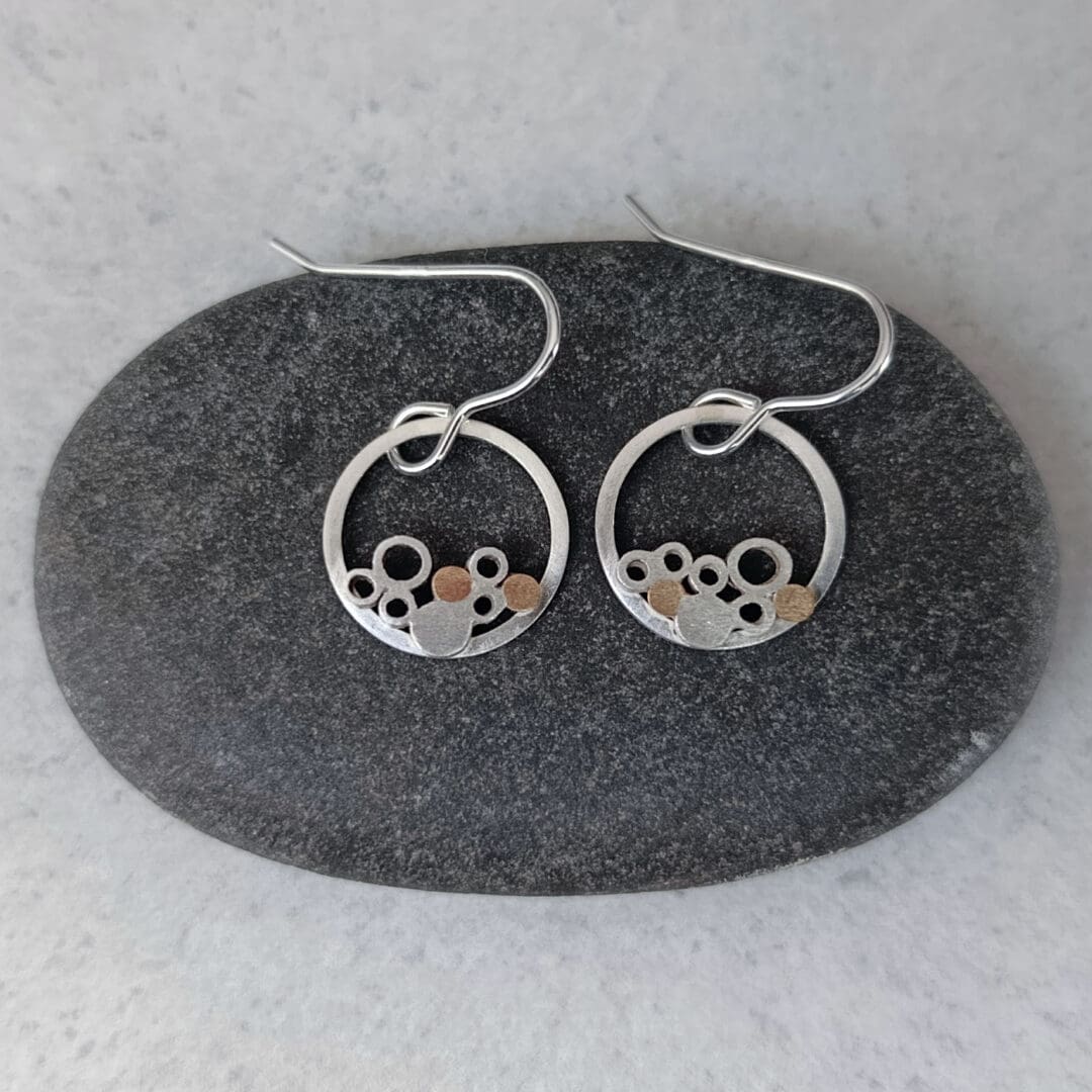 Sterling Silver Wire Circle Cluster Drop Earrings