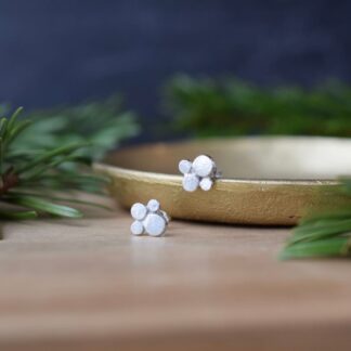 sterling silver pebble stud earrings with a cluster of four small hammered dots