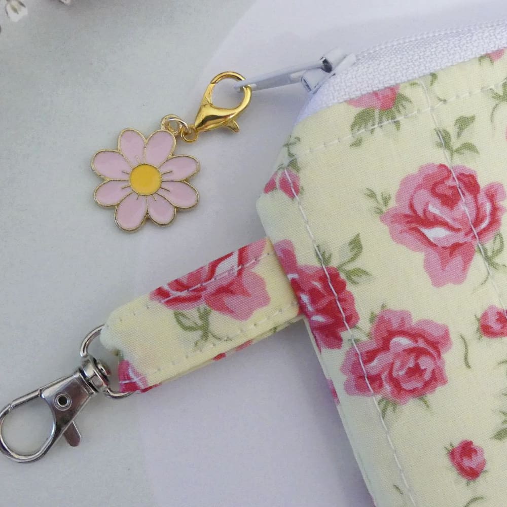 Pink and Yellow Roses Zipped Pouch and Wristlet Key Chain - Image 4